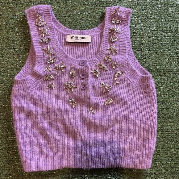 Miu Miu Tops - Women’s MIU MIU Crystal Jeweled Stretchy Tank Top Size 36 / XS purple Top AUTH